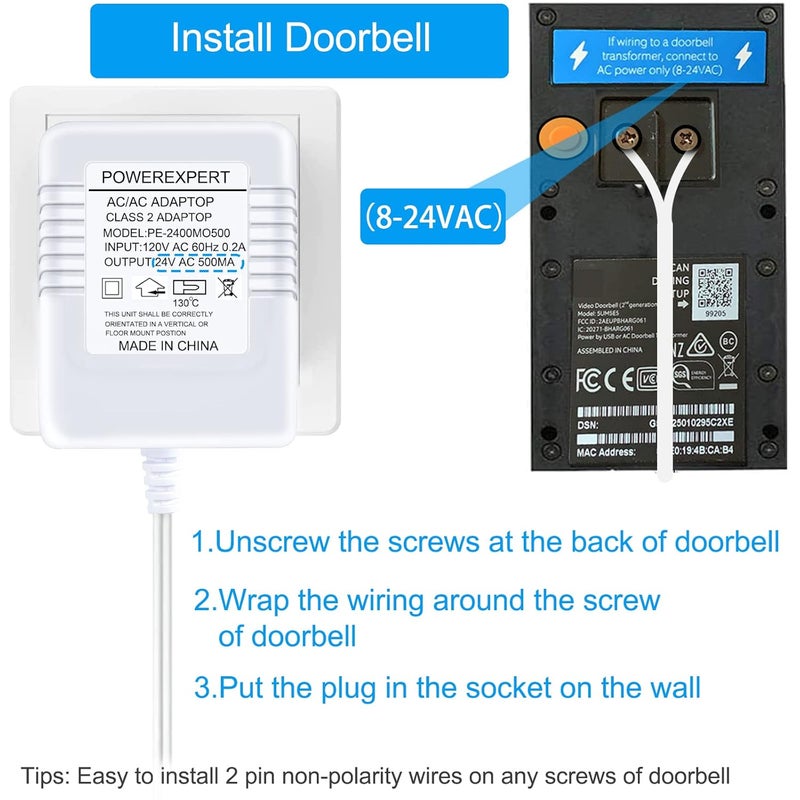 ATUOE Doorbell Transformer, AC 24 Volt Transformer for Ring C Wire Adapter Thermostat Cord Compatible with Ring Doorbell, Wyze, Nest Ecobee, Honeywell, Eufy and Nest Hello Video Doorbells, White - Image 4